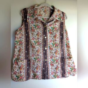 SOLD Handsewn Floral Vintage Collar Tank with Buttons, Size Large